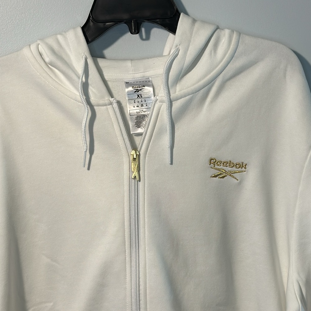 NWT Men’s Reebok‎ White w/ Gold Accents Full Zip Hoodie In Size XL - Picture 3 of 13